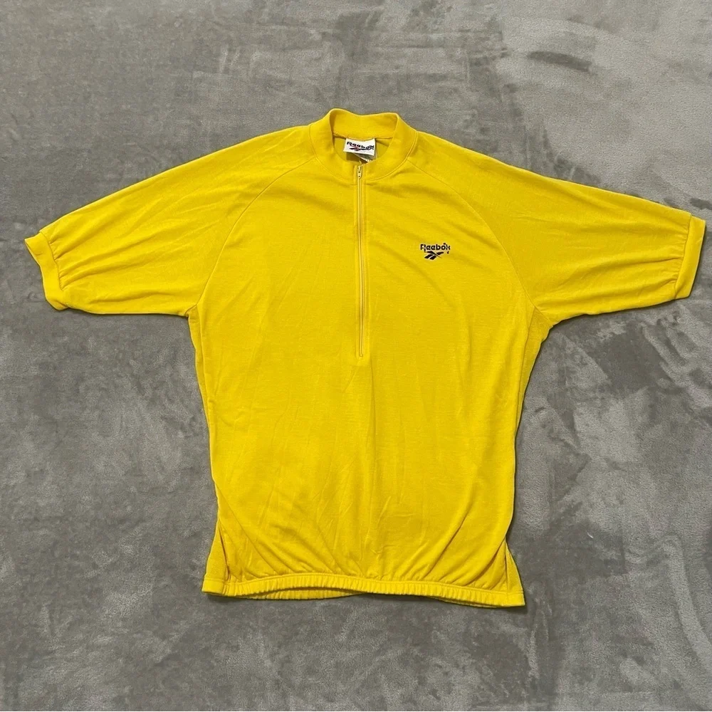 Vintage Reebok Yellow Cycling Jersey Made inUSA Size XL Short Sleeve Quarter Zip